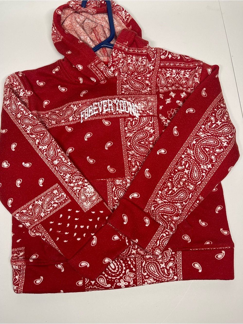Brooklyn Cloth Kids “Forever Young” Red Bandana Paisley Patchwork Hoodie Size 6